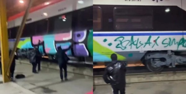 Encapuchados vandalizan uno de los nuevos trenes del servicio Santiago-Chillán
